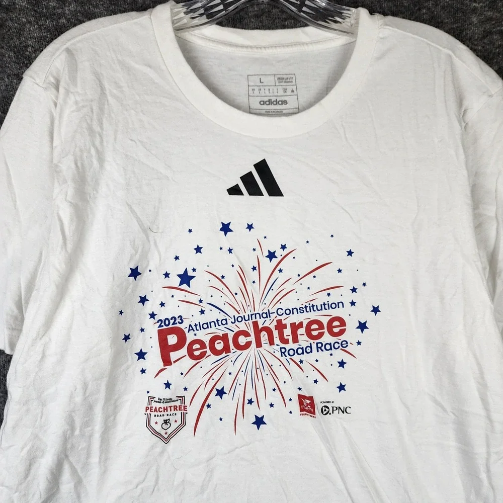 Adidas T-Shirt Mens L Peachtree Road Race White 2023 Running ATACAGIL EUC